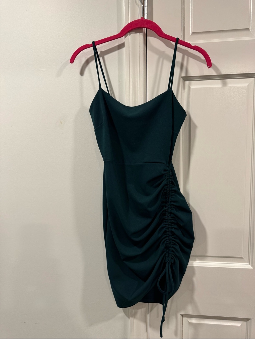 Windsor Dark Green Ruched Spaghetti Strap Mini Dress